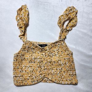 Lulus NWOT Yellow Floral Print Smocked Crop Top